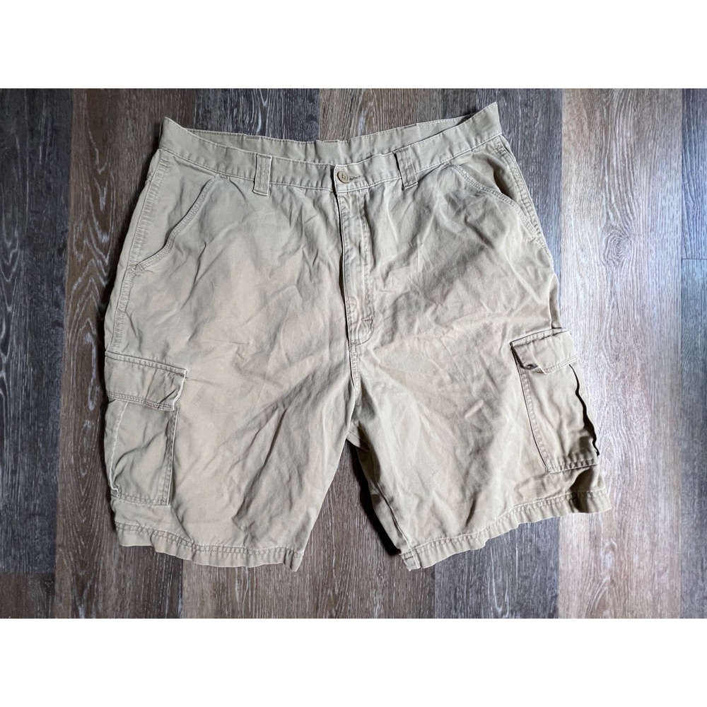 Wrangler Cargo Shorts Mens 38 Tan Khaki Cotton Twill Relaxed Fit Outdoor 2224